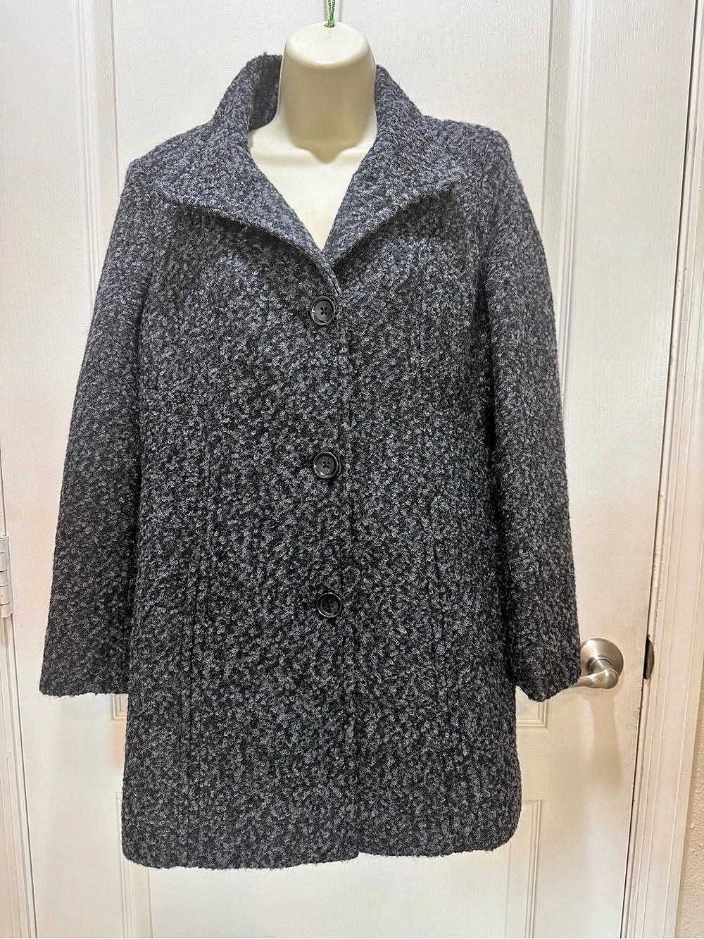 Anne Klein Wool Blend Pea Coat Gray Size Medium Like New